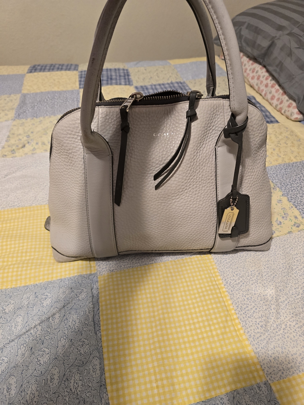 Coach Pebbled Leather Satchel Bag - Light Gray